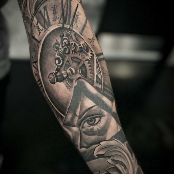 Tattoo clock triangle eye
